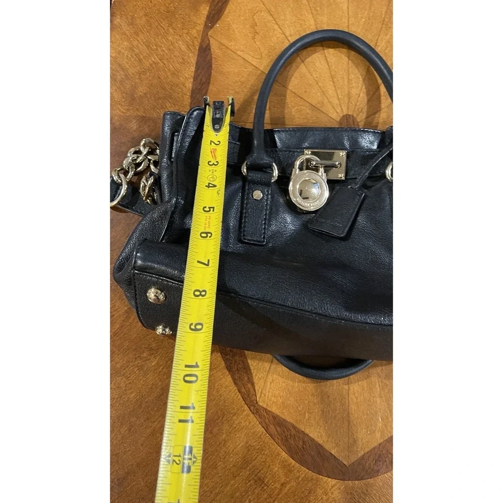 Michael Kors Hamilton Black Leather Satchel Tote‎ Chain Shoulder Bag Gold